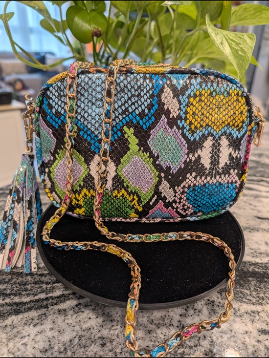 sam forever Handbags - Sam Forever Multicolor Faux Snake Camera Crossbody Bag with Tassel